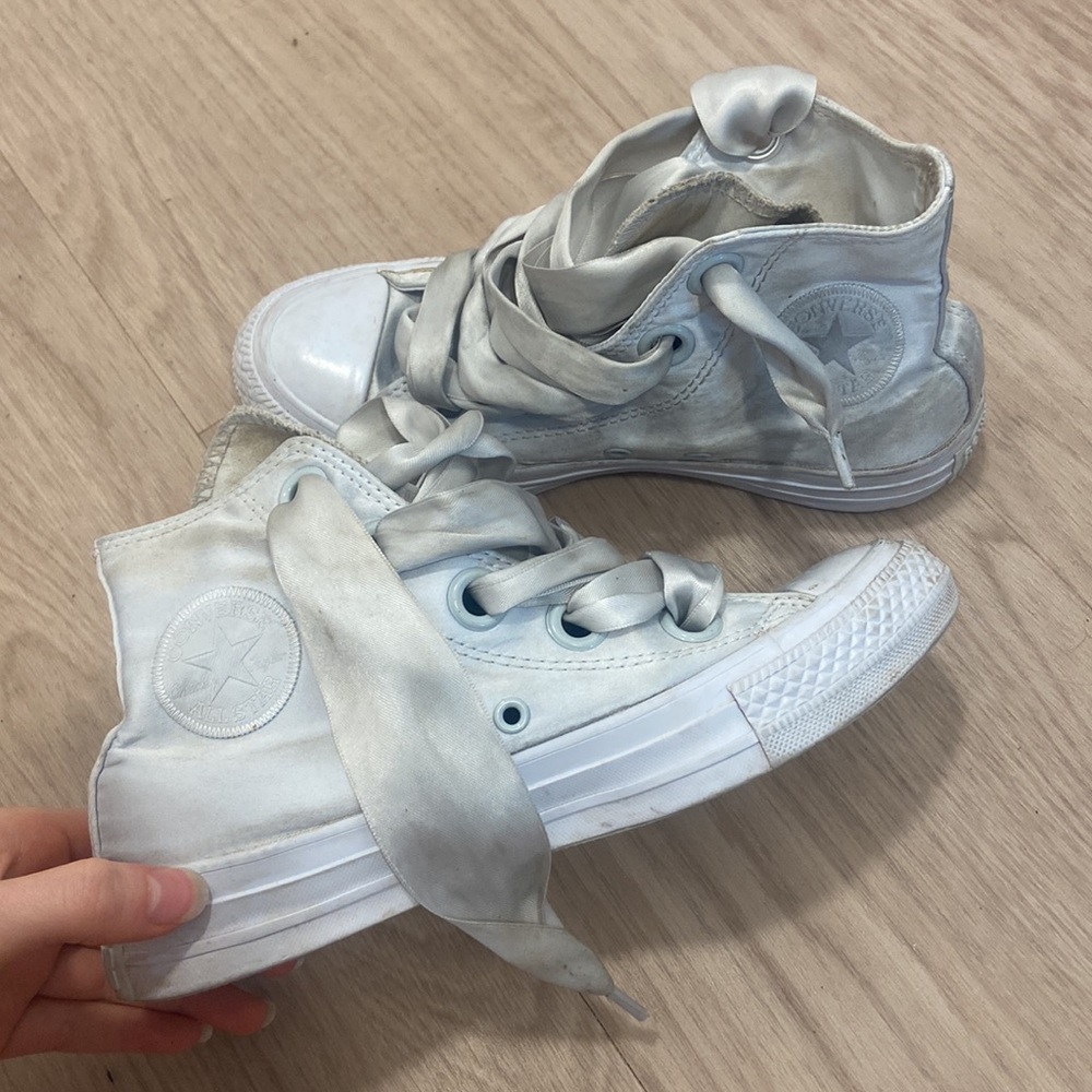 Converse Big Eyelet Silver/White Silk/Satin Ribbon Sneakers High Top